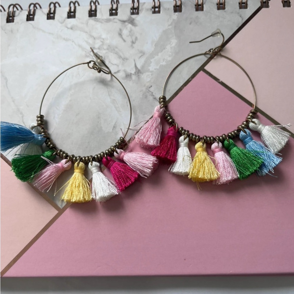 Colorful Tassel Hoop Earrings